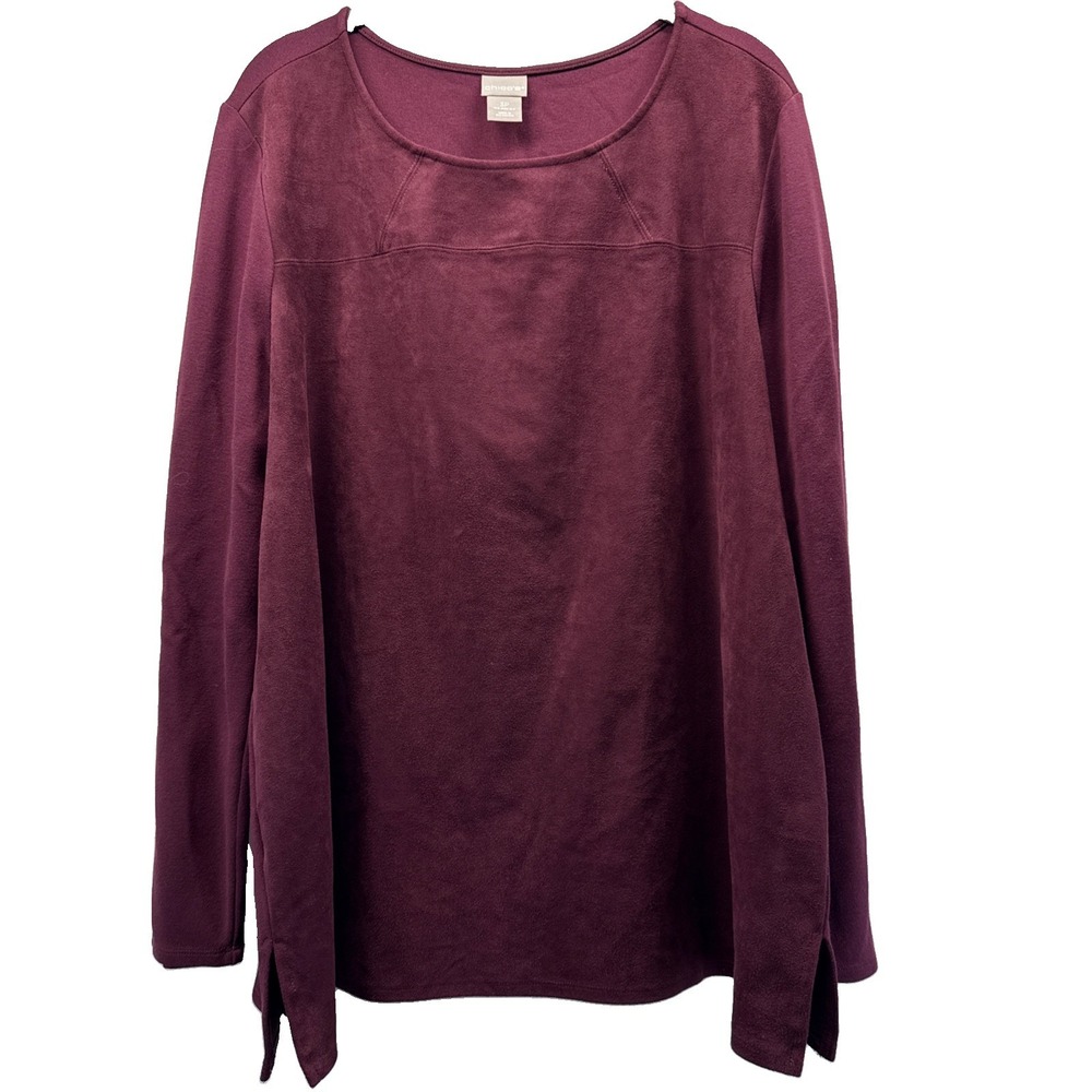 Chicos Women's Top Size XLP Petite Long Sleeve Brushed Side Slits Pullover PXL